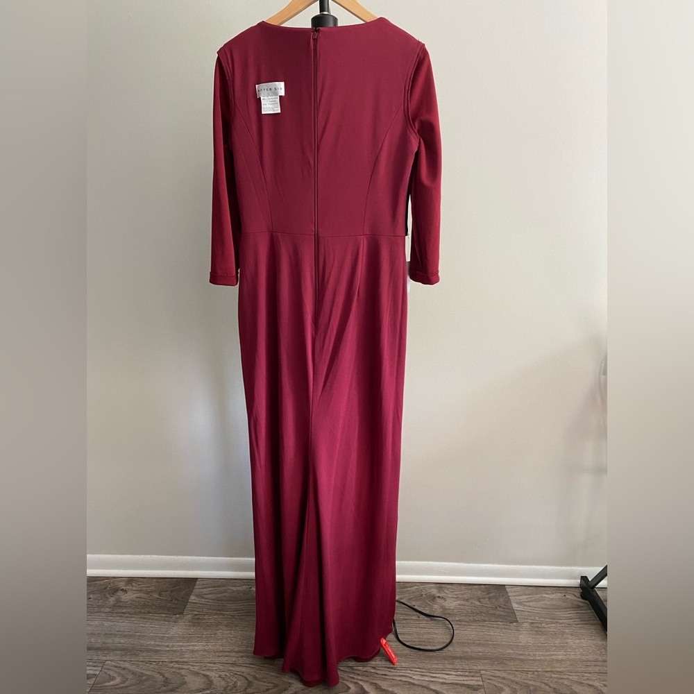 After Six V-neck Crepe Front Slit Formal Dress In Burgundy Size M - Picture 9 of 11